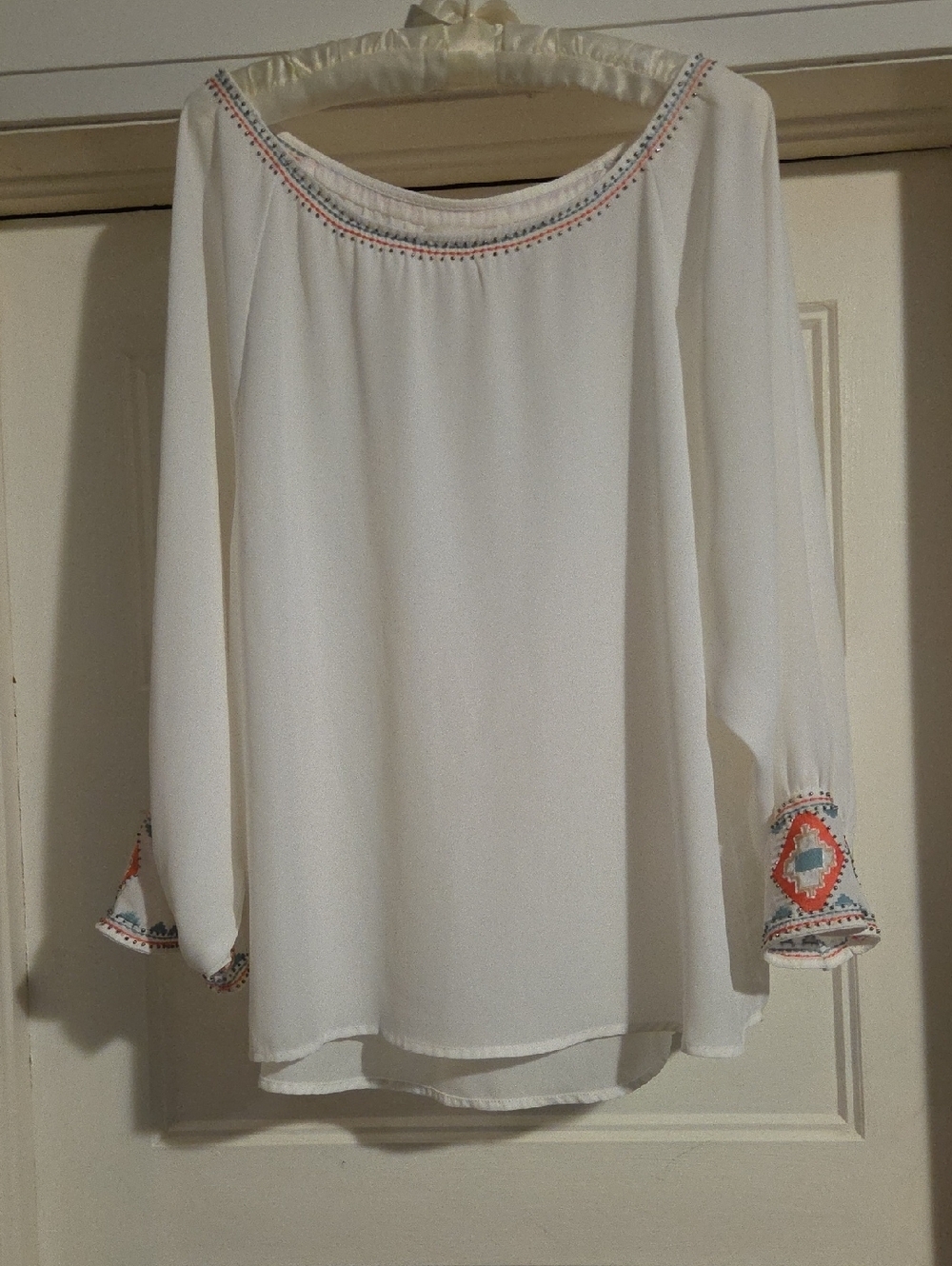 White Embroidered Boho Peasant Blouse